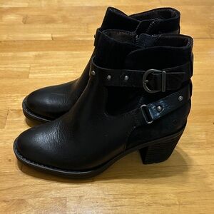 Born Black Leather Ankle Booties with Buckle Detail